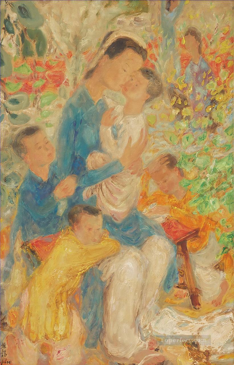 WOMAN AND CHILDREN IN THE GARDEN Asian Oil Paintings